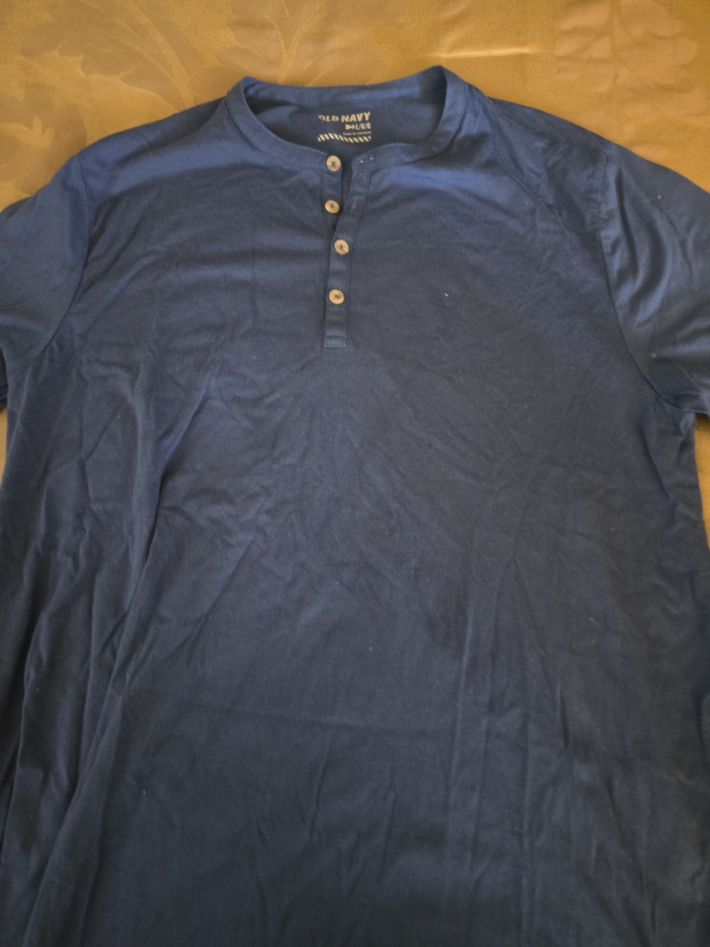Old Navy Men’s Navy Blue Short-Sleeve Henley Button-Down Shirt